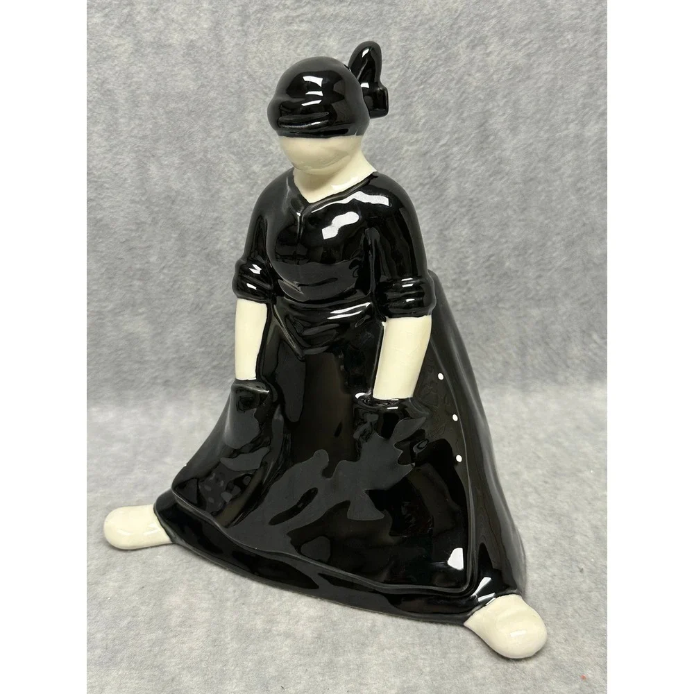 Vintage Dept 56 Peasant Girl Woman Ceramic Planter Black White Figurine